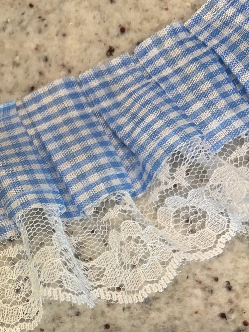 Five (5) YARDS Pleated Gingham Lace Trim Ribbon